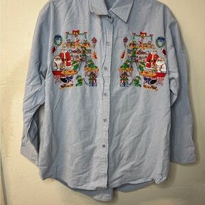 Casey Coleman 100% Cotton Embroidered light denim Christmas themed vintage